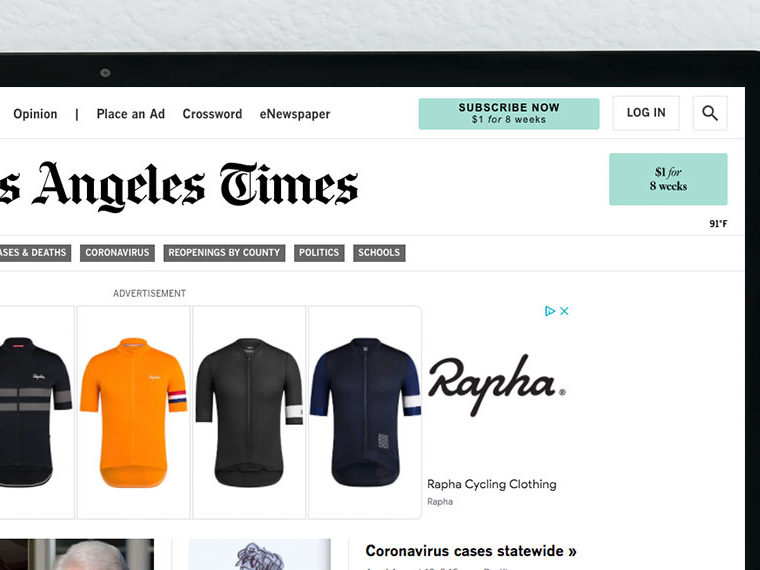 LA Times homepage as seen on a computer desktop monitor