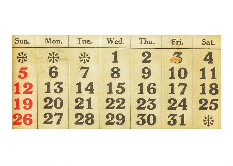 Vintage desktop calendar isolated on a white background.